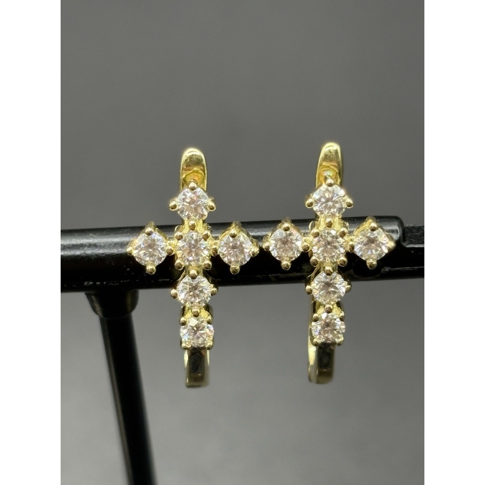 New Condition Gold Sterling Silver Moissanite Cross Earrings GRA G17